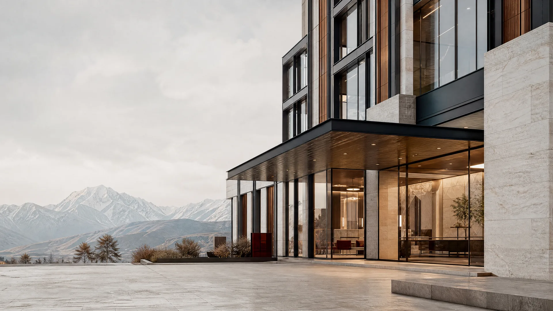 Concept visual of a commercial property near the Trans-Ili Alatau mountains